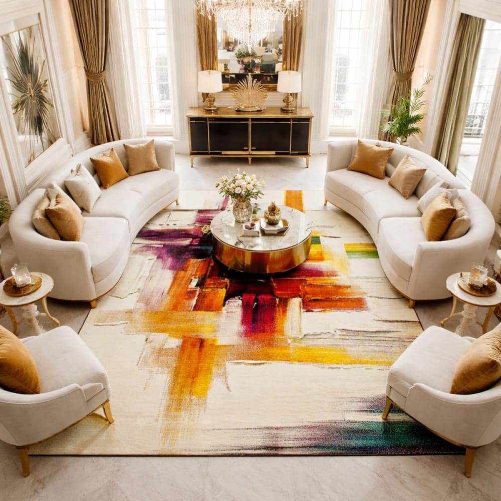 Tapis salon tissé motif abstrait doux et soyeux, crème 160x230