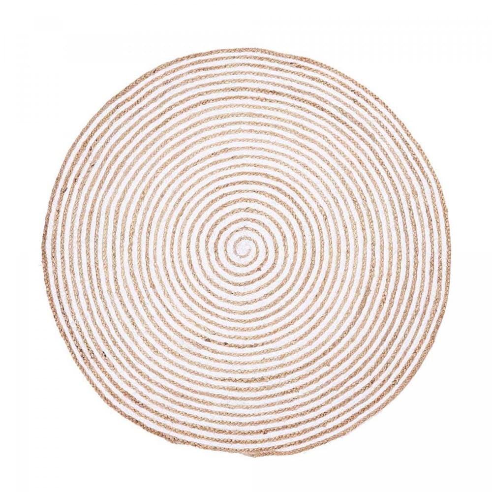Tapis rond tissé main en jute idéal pour un salon, blanc ø100cm