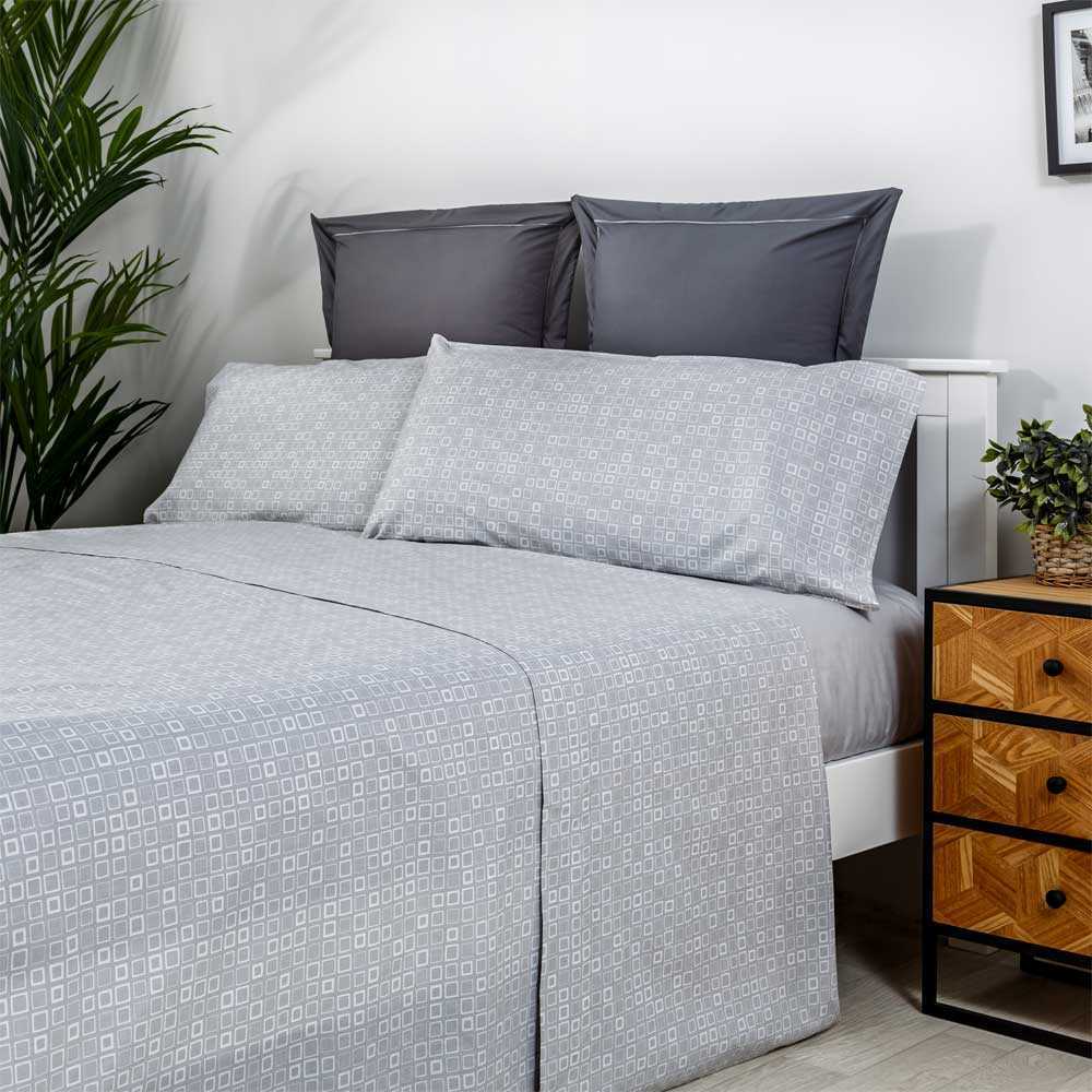 Juego de sábanas algodón poliéster reciclado gris 270x260 Cama 180