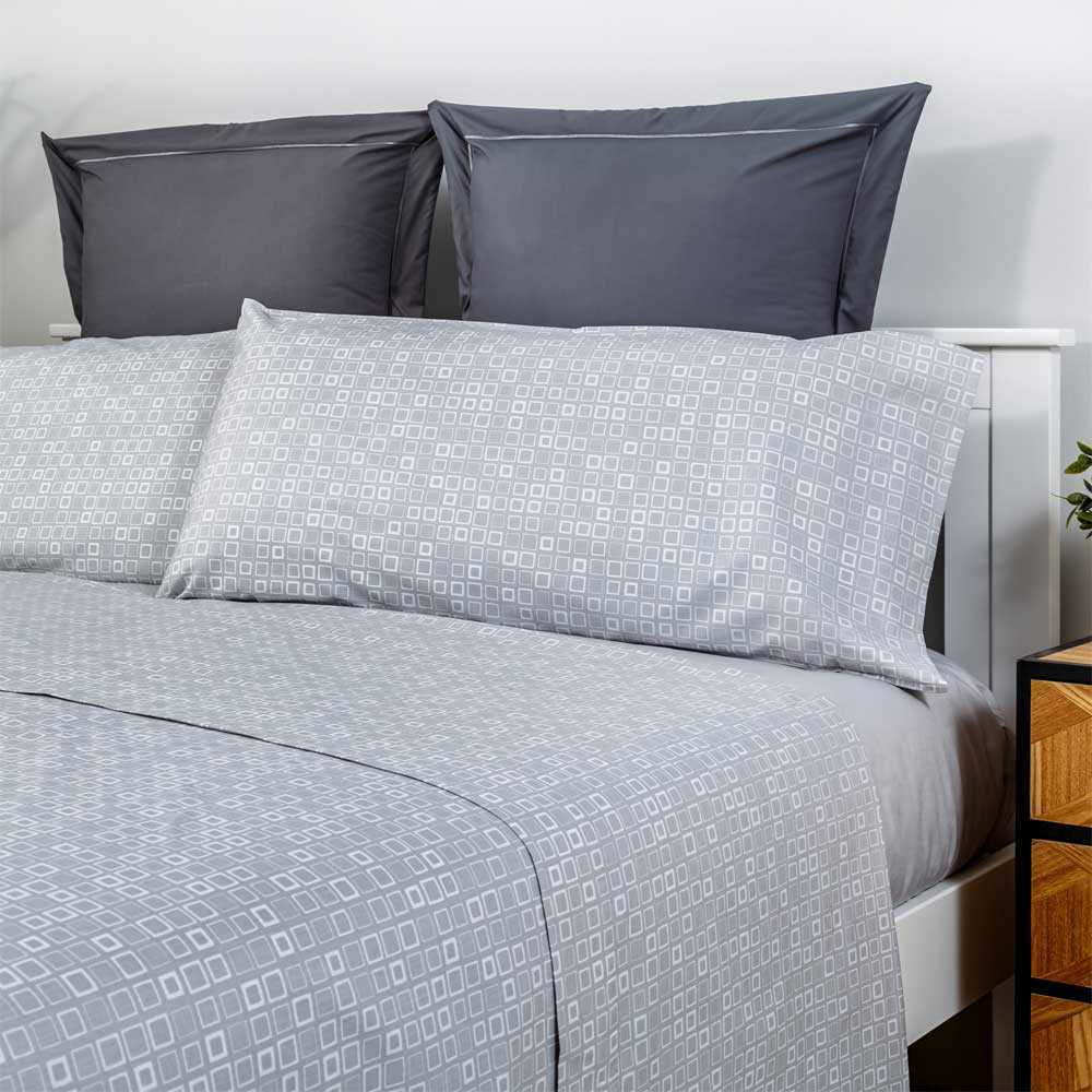 Juego de sábanas algodón poliéster reciclado gris 210x260 Cama 135 - Maisons du Monde