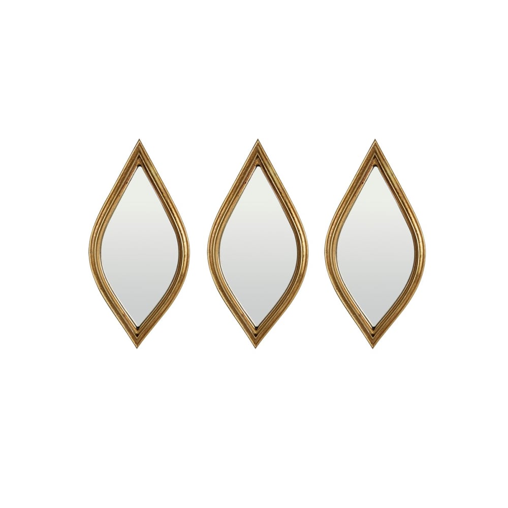 Lot de 3 miroirs losanges arrondis doré 12x24cm