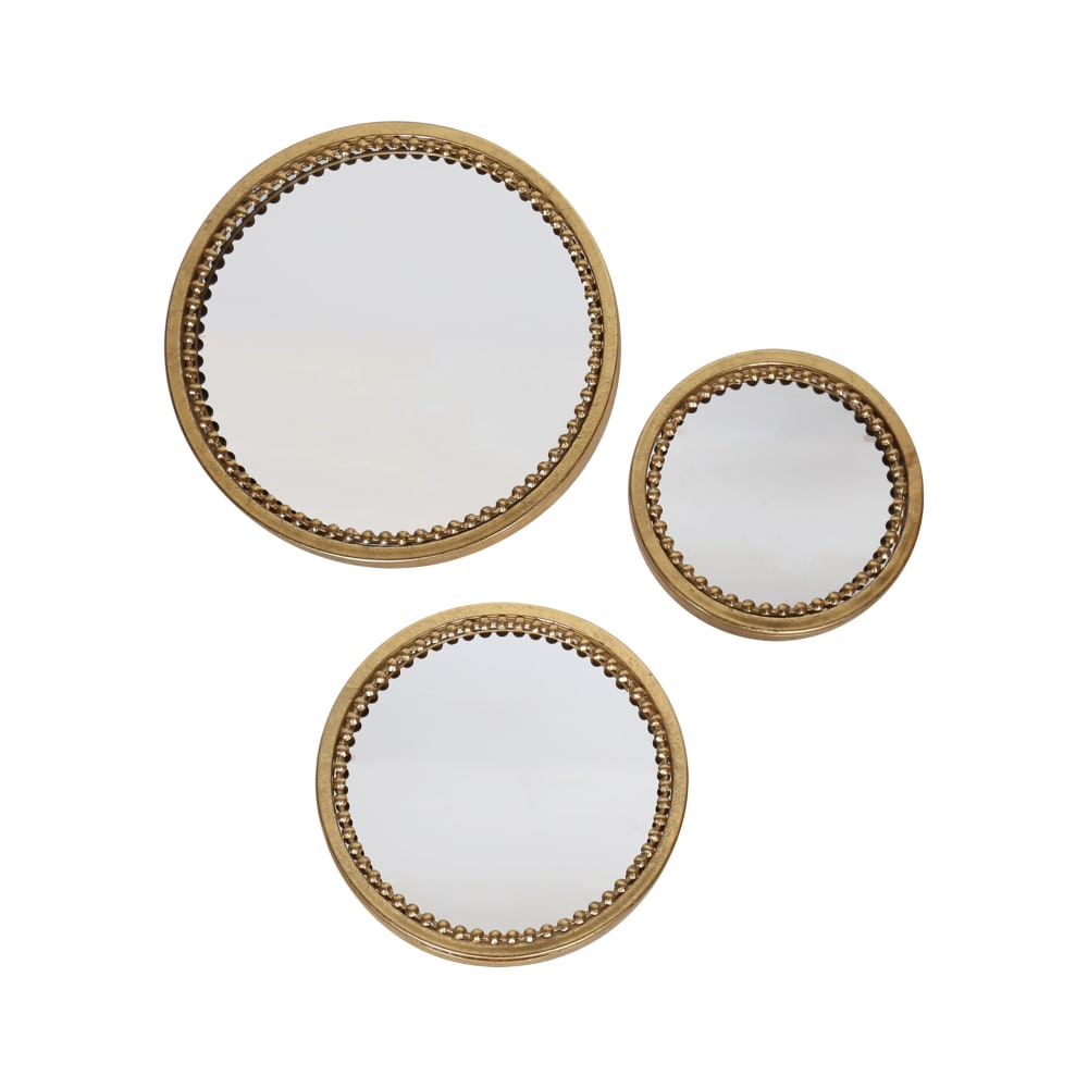 EMDE Lot de 3 miroirs ronds perles en métal 18, 23 et 28cm dore style classique chic Doré