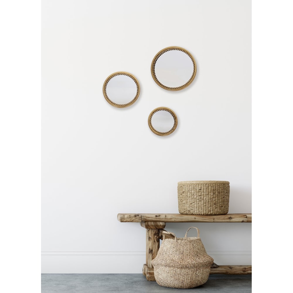 Lot de 3 miroirs ronds perles en métal 18, 23 et 28cm dore - Maisons du Monde