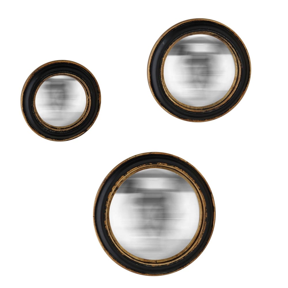 Lot de 3 miroirs convexes noir et doré 14, 19 et 23cm