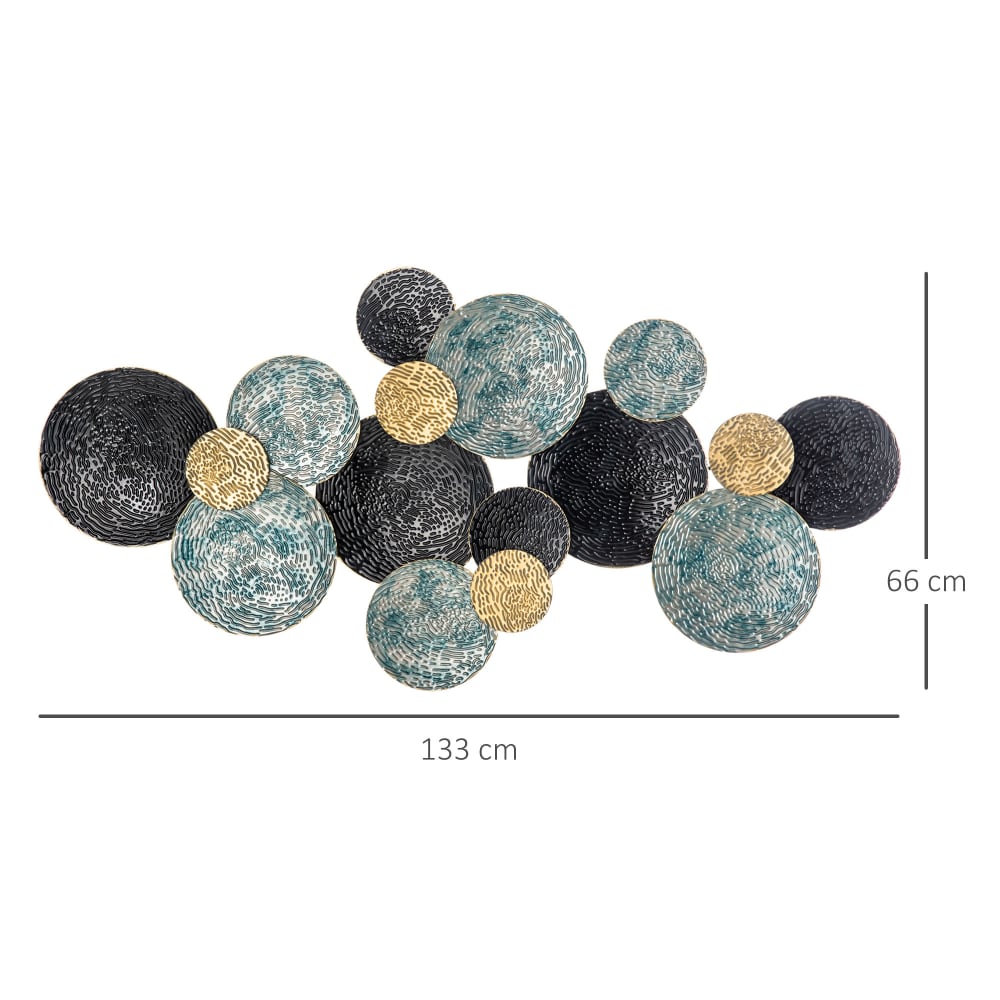 Wall art in metallo 3d a cerchi 133x66cm blu nero oro - Homcom