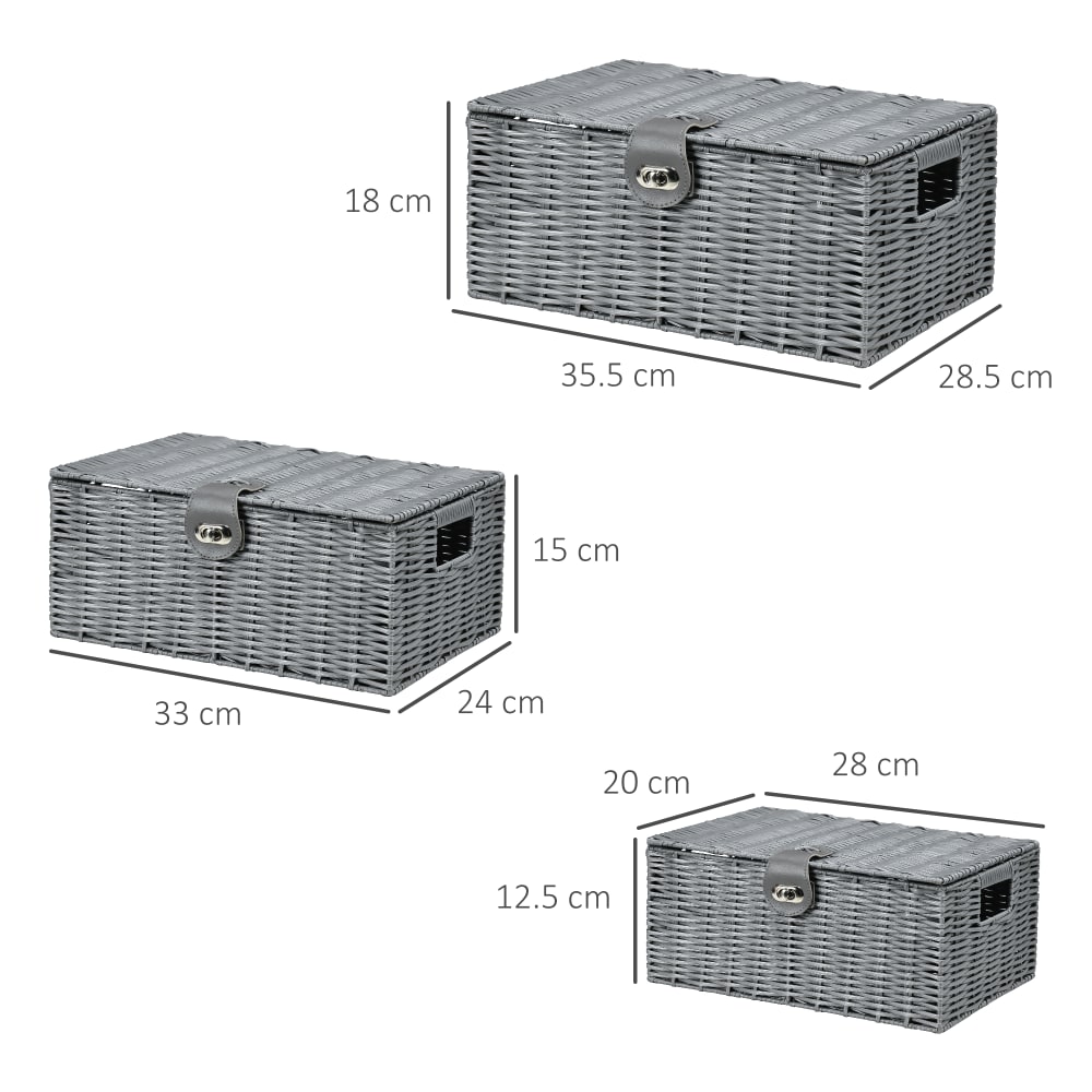 Set 3 cestini in vimini pp con coperchio di diverse dimensioni -