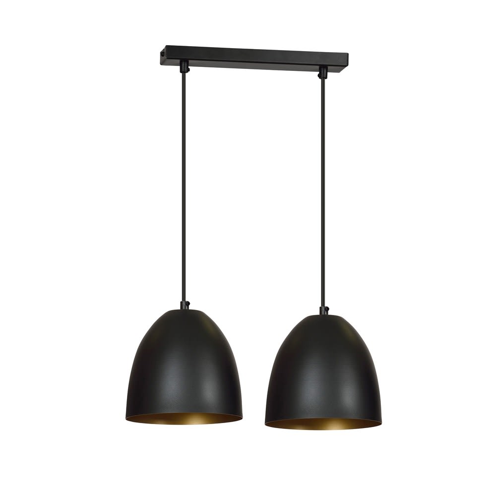 Regleta de techo 2 luces con pantalla en cúpula negro y dorado