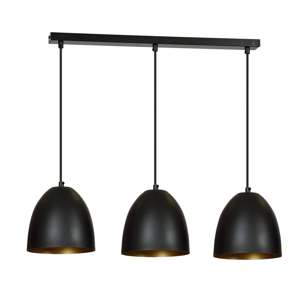 Suspension à 3 lumières nordique avec abat-jour dôme noir et doré