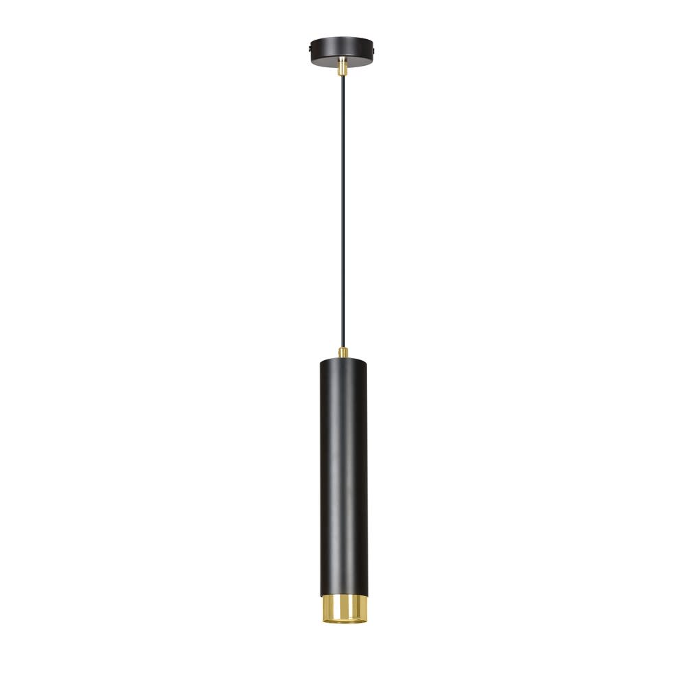Wonderlamp Elegante zylindrische schwarze Pendelleuchte mit goldenen Details style modern - Metall