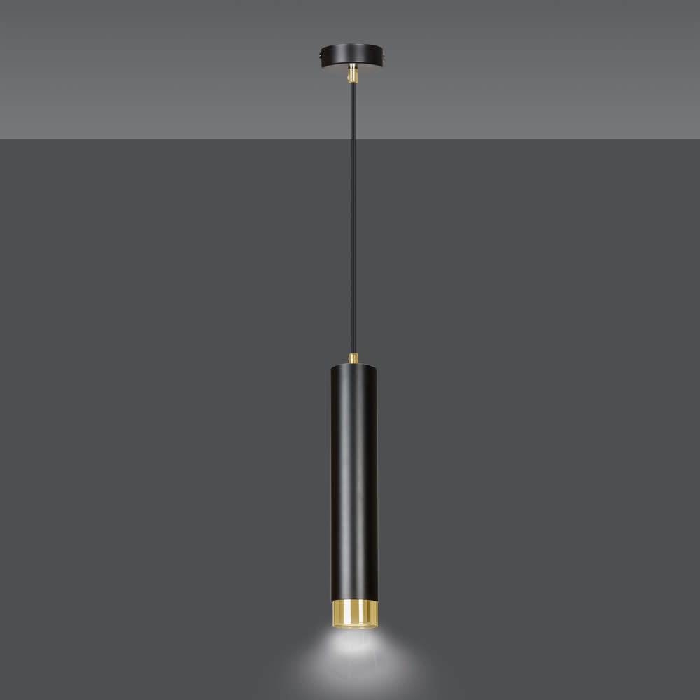 Lámpara colgante elegante cilíndrico negro con detalles dorados - Maisons du Monde