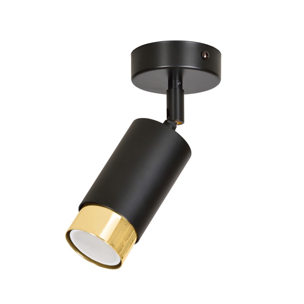 Foco de techo moderno orientable cilíndirco negro y dorado