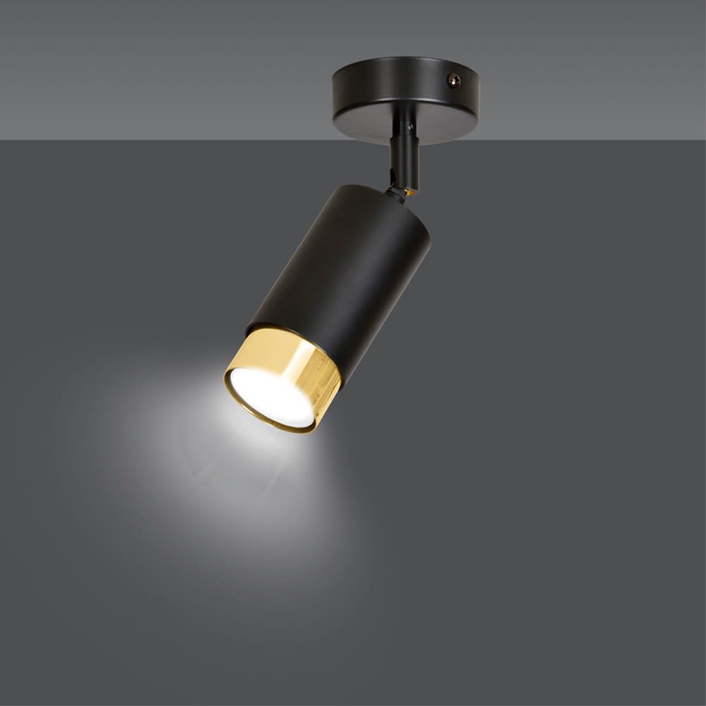 Spot de plafond moderne orientable cylindrique noir et doré - Maisons du Monde
