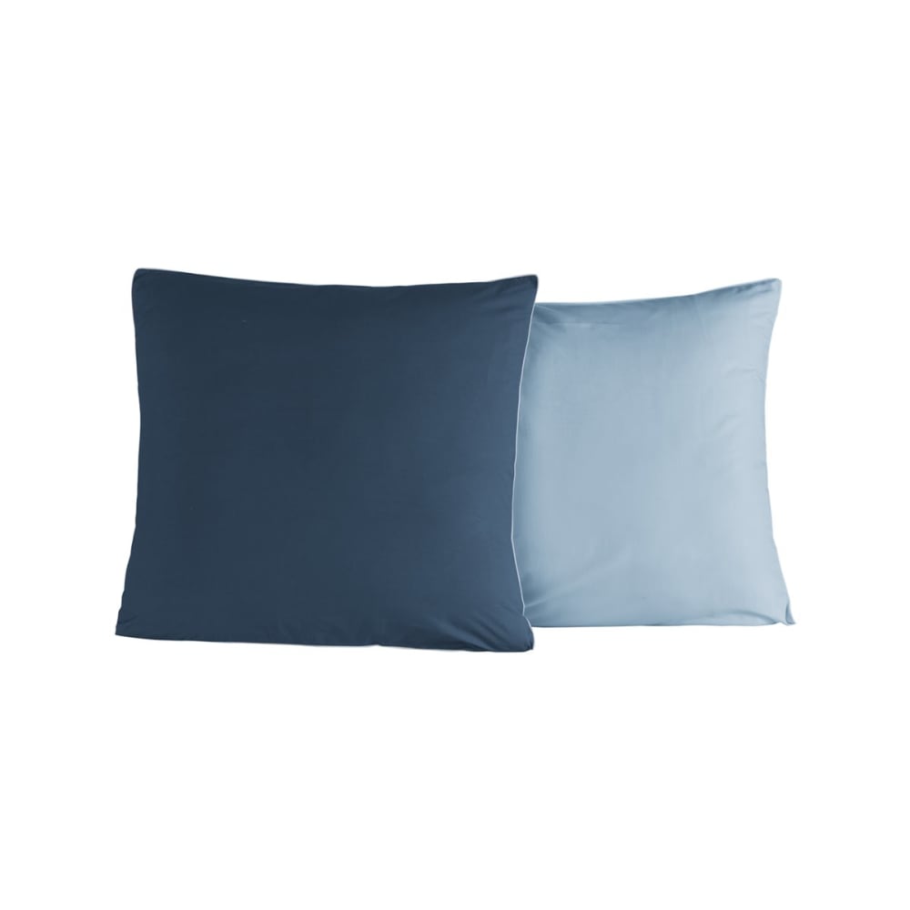 2 taies d'oreiller bicolores en percale Indigo/Nuage 65x65 cm