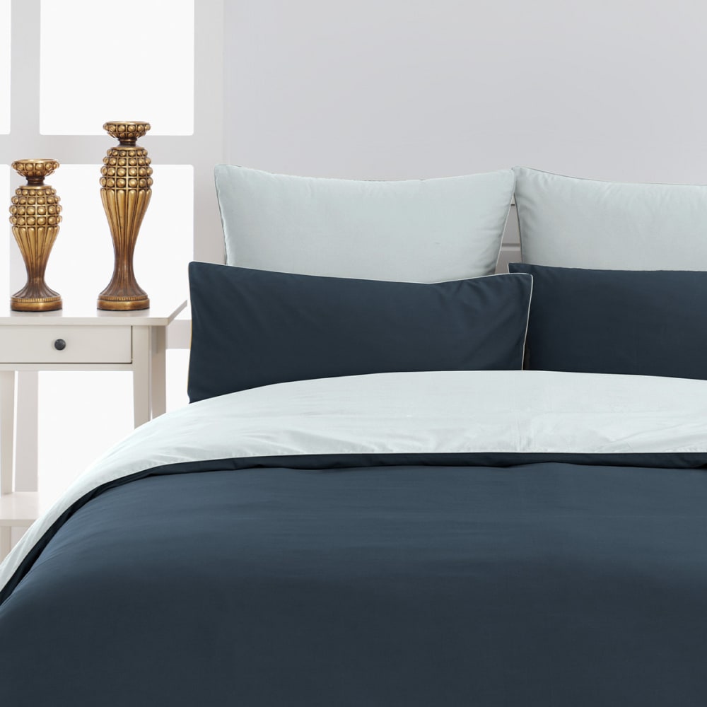 Housse de couette bicolore en percale coton  indigo/nuage 140x200 cm
