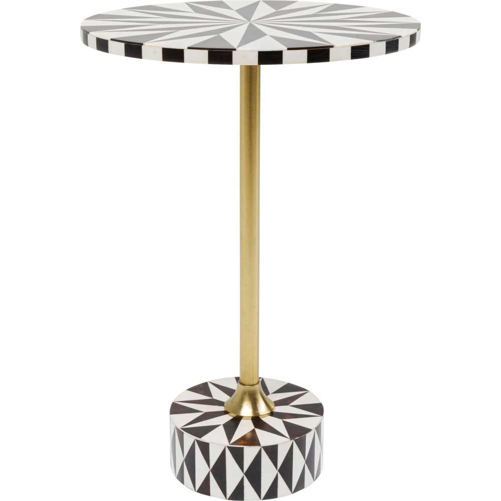 Table d'appoint marron et blanche en effet bois et acier doré