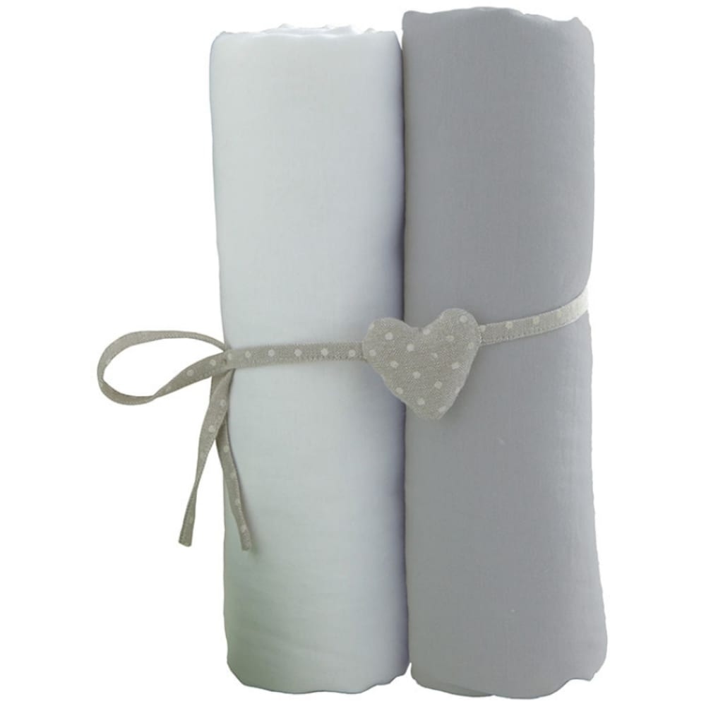 Babycalin - Lot de 2 draps housses bébé en coton blanc et gris 60x120 cm
