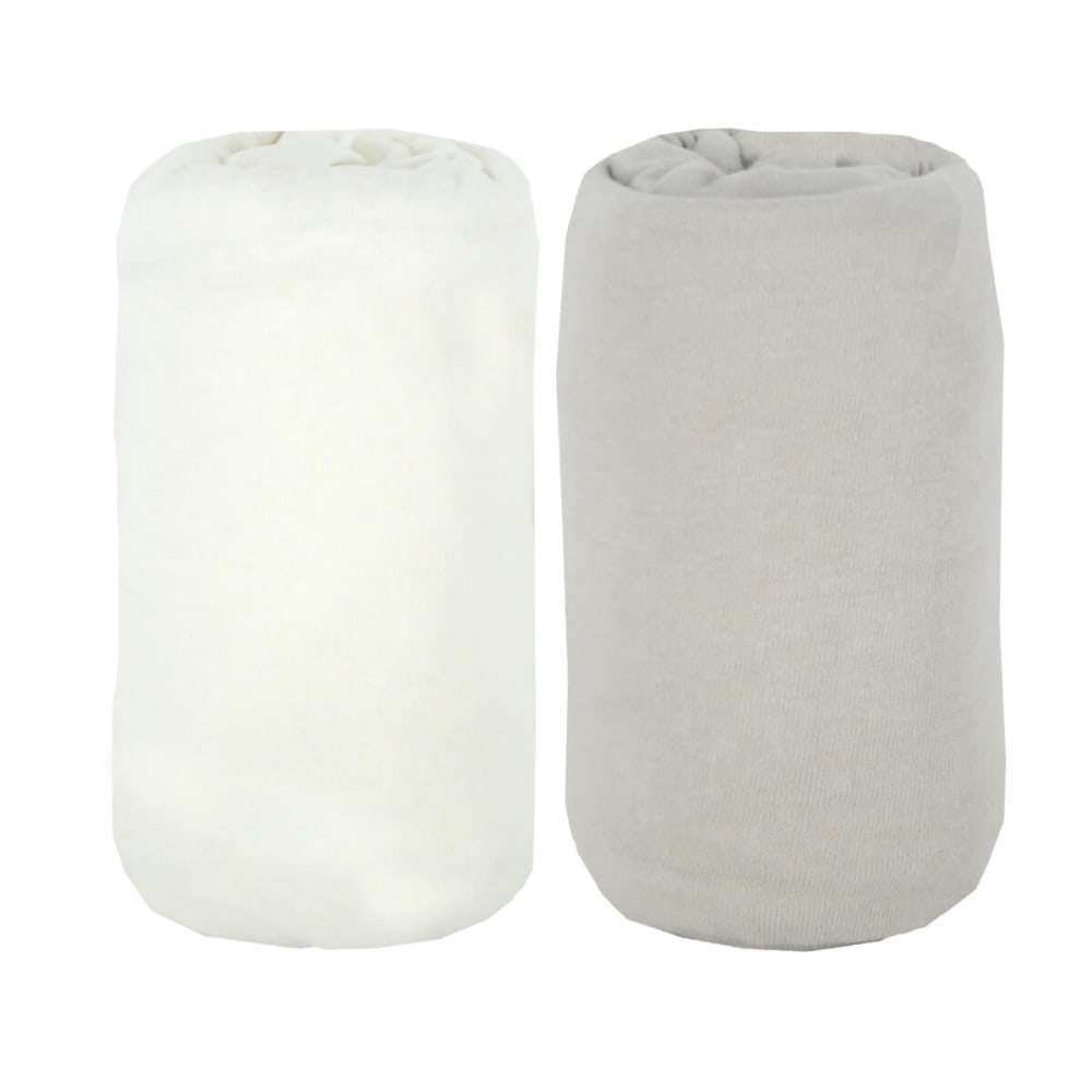 Lot de 2 draps housses bébé en coton blanc et gris 60x120 cm (Babycalin) - Image 2