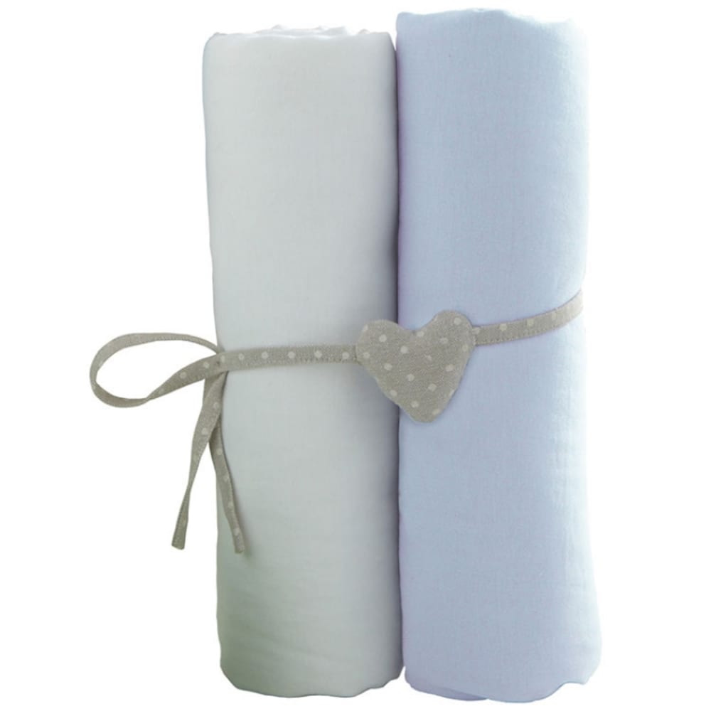 Lot de 2 draps housses bébé blanc et bleu 60x120 cm