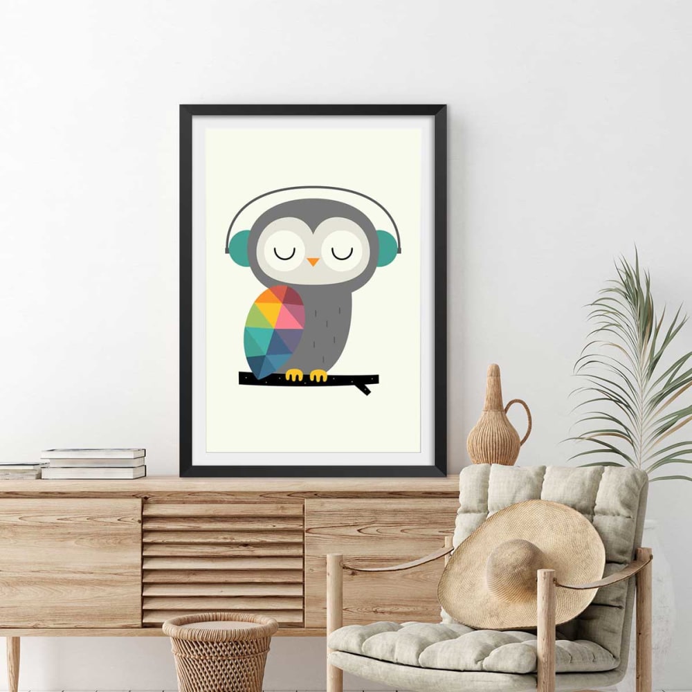 Póster de búho de música con marco negro 30x45cm - Maisons du Monde