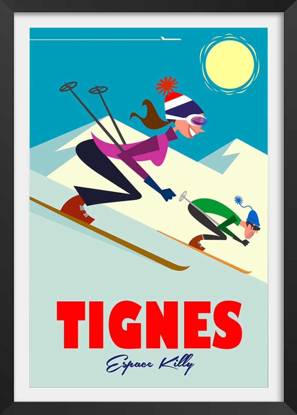 Affiche Ski à Tignes avec cadre noir 30x45 cm