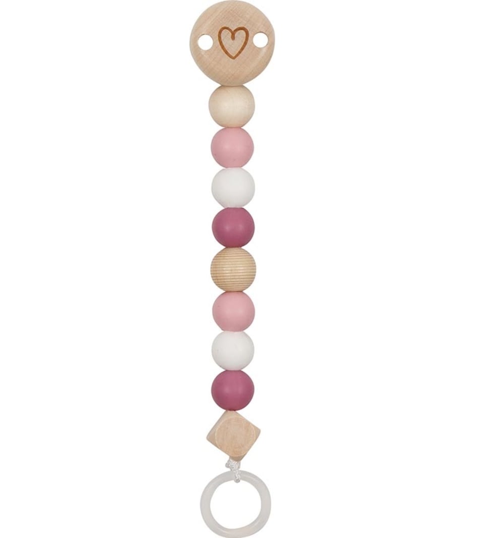 Catenella porta ciuccio cuore rosa - Rosa - LEGNO