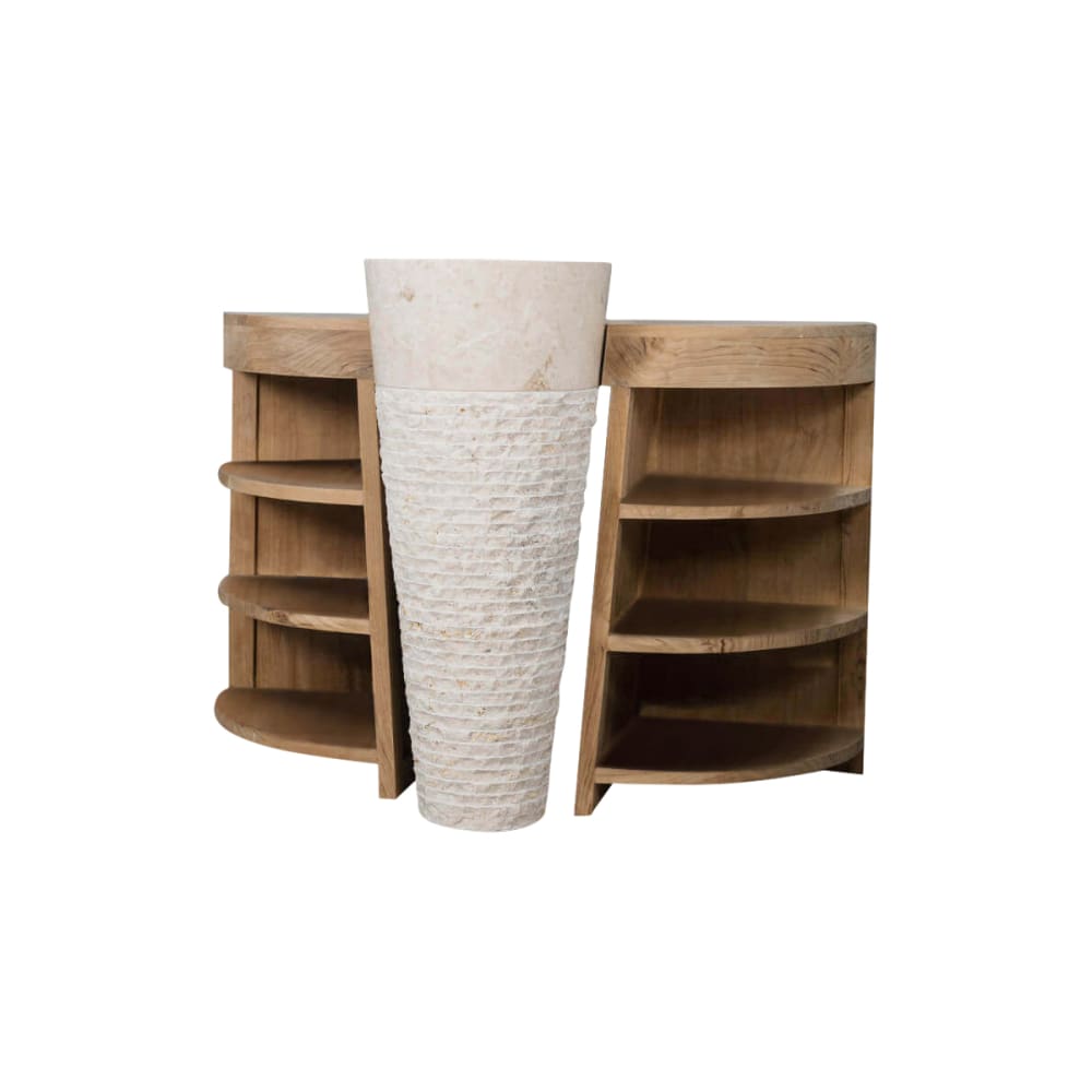 Meuble de salle de bain en teck 120cm + vasque crème