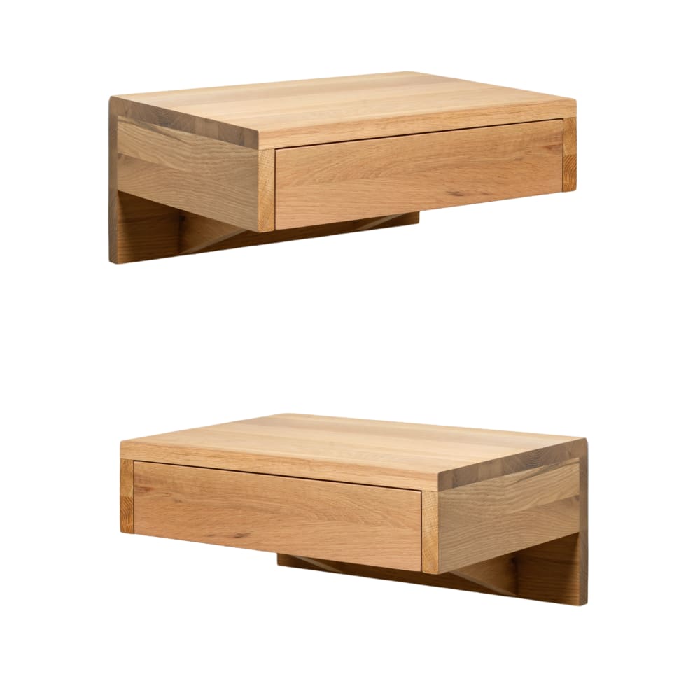 Set de 2 mesitas de noche con cajón, de roble macizo y acabado mate
