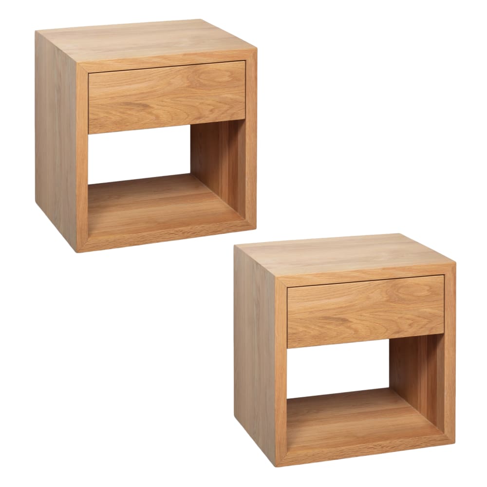Lot de 2 tables de chevet avec tiroir, chêne massif et finition mate Lot de 2 tables de chevet avec tiroir, chêne massif et finition mate