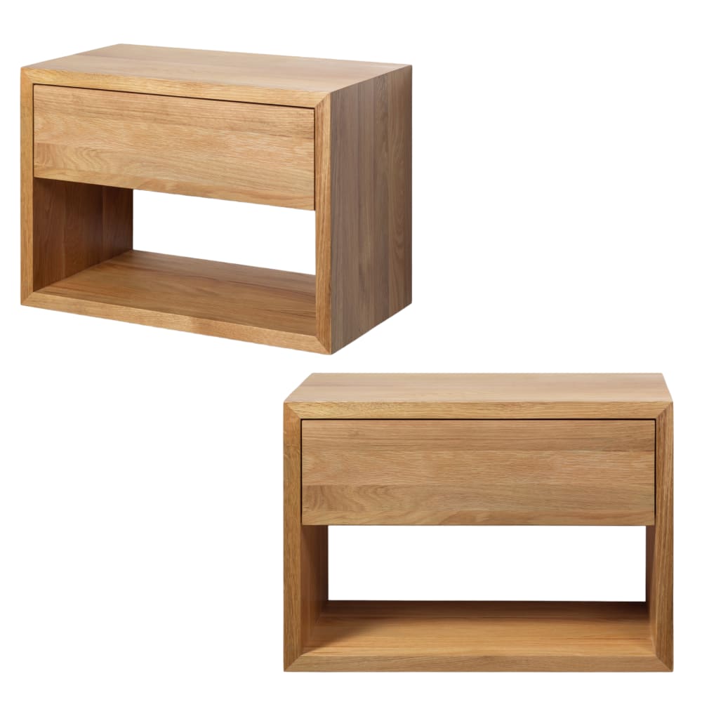 Lot de 2 tables de chevet avec tiroir, chêne massif et finition mate
