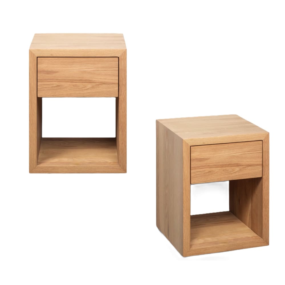 Lot de 2 tables de chevet avec tiroir, chêne massif et finition mate Lot de 2 tables de chevet avec tiroir, chêne massif et finition mate