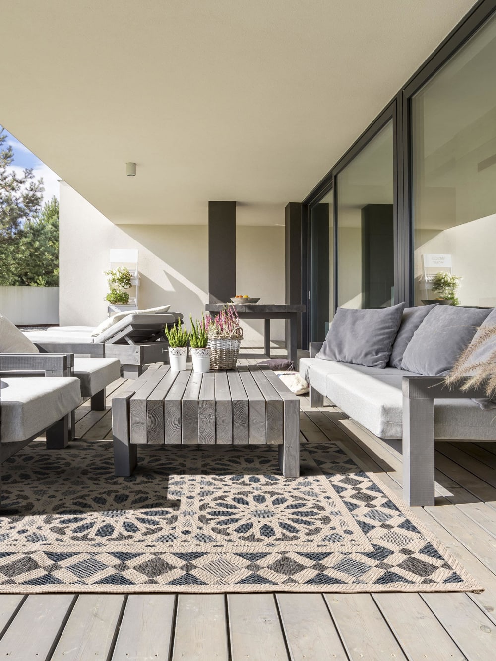 Tapis d'extérieur & intérieur beige/bleu 160x230