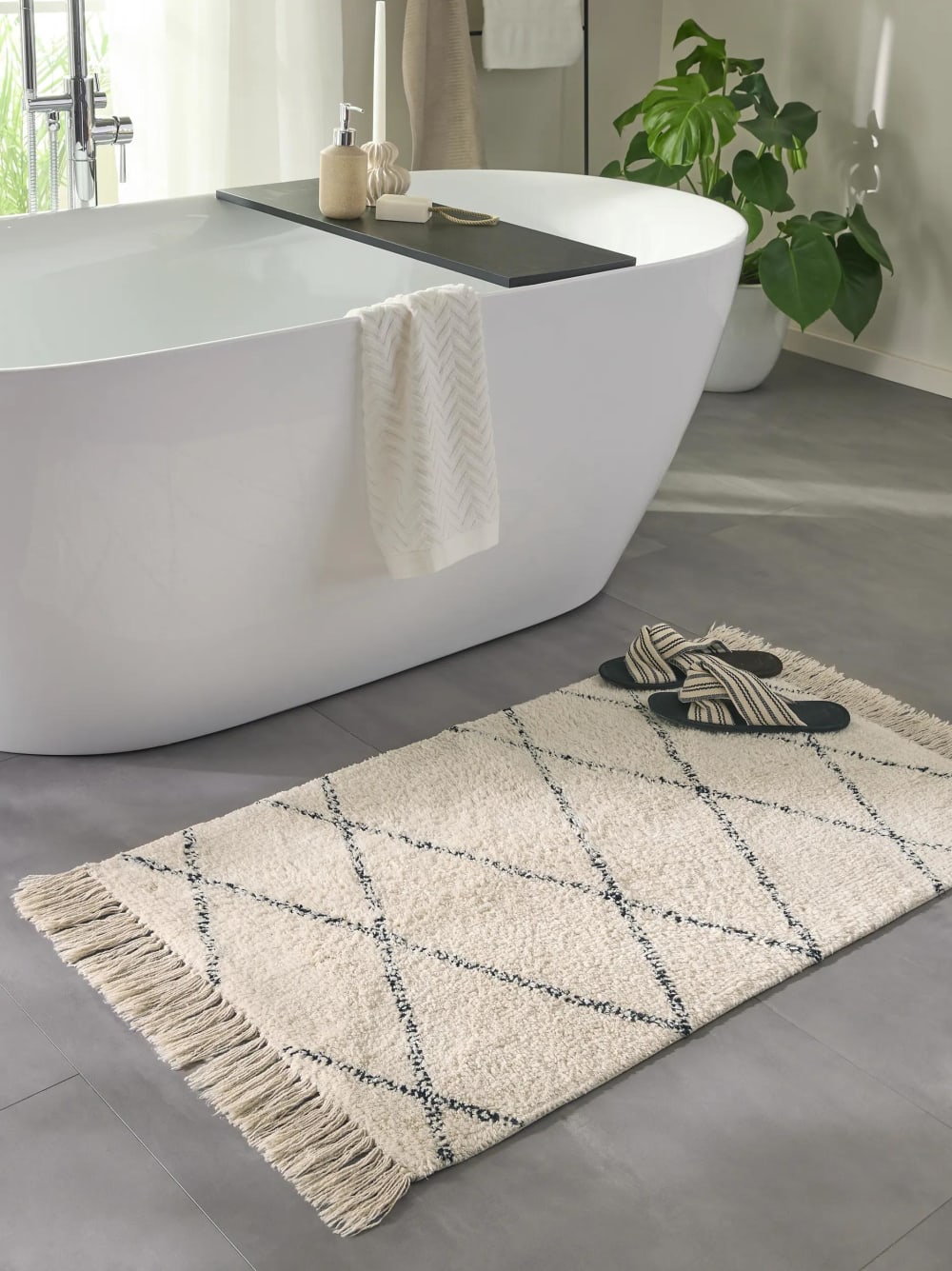 Tappeto da bagno crema 50x80 - Modello Contemporaneo - Beige - Cotone