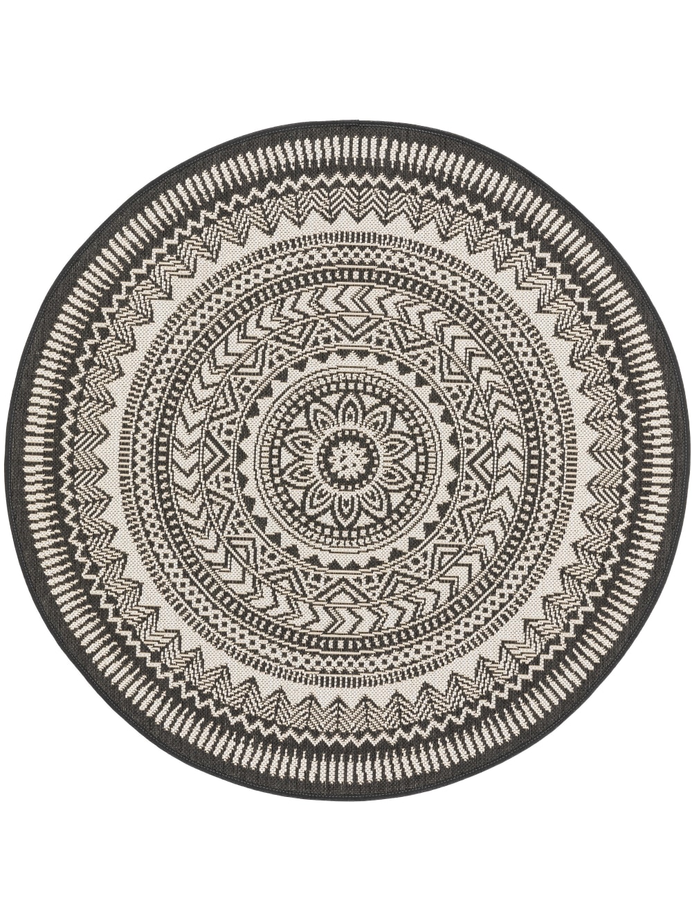 Tapis d'extérieur & intérieur noir & blanc D 120 rond