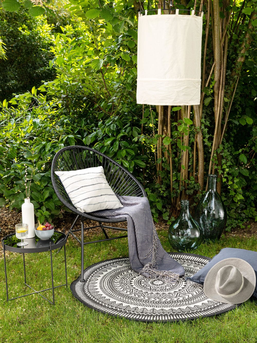 Tapis d'extérieur & intérieur noir & blanc D 120 rond - Maisons du Monde