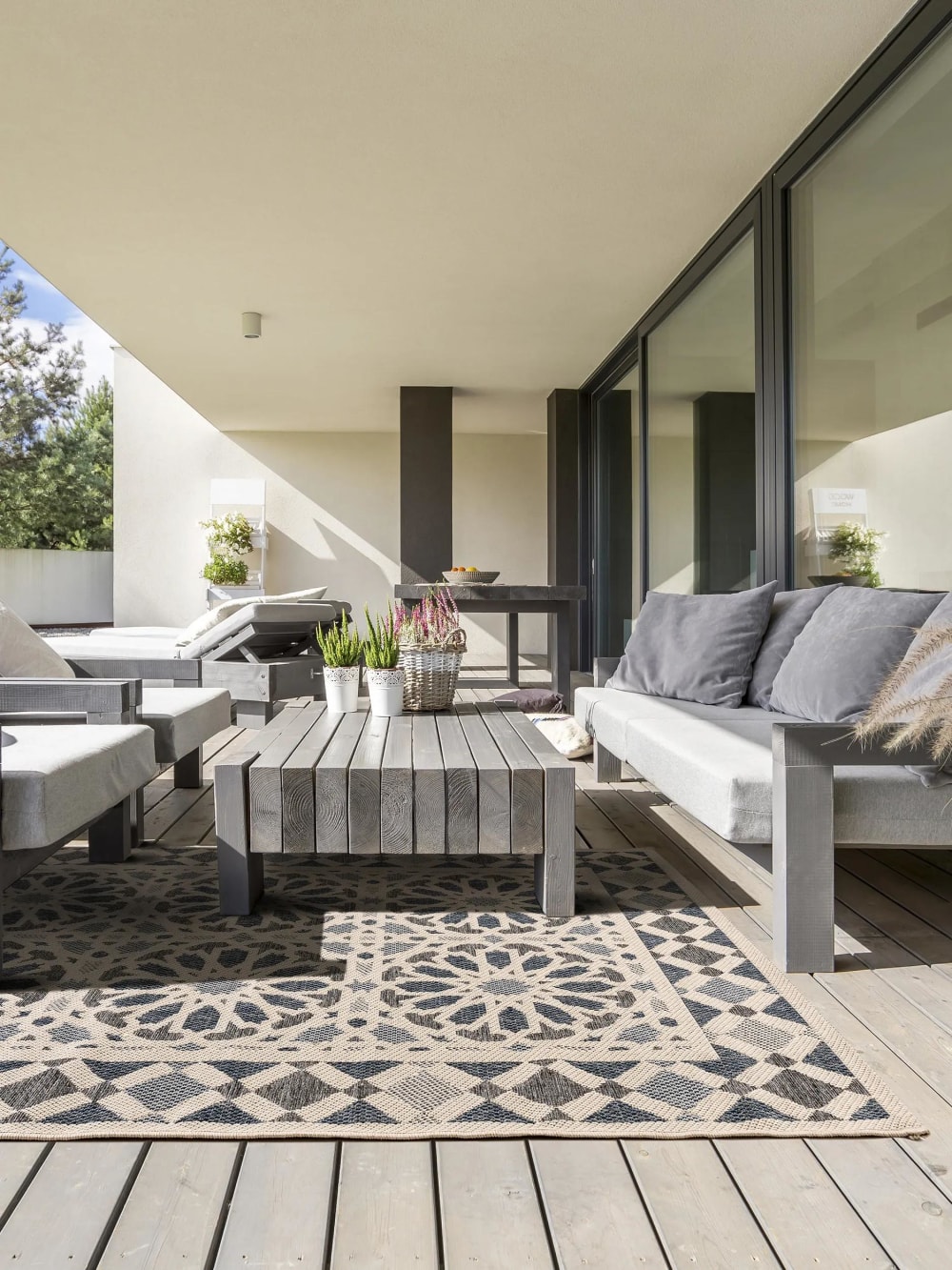 Tapis d'extérieur & intérieur beige/bleu 100x150 - Maisons du Monde