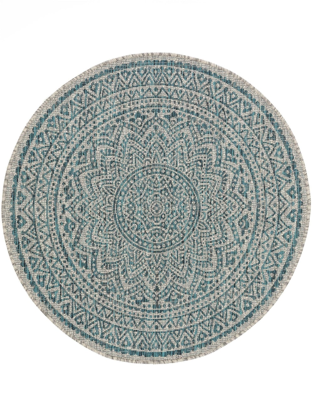 Tapis d'extérieur & intérieur rond beige/bleu D 120