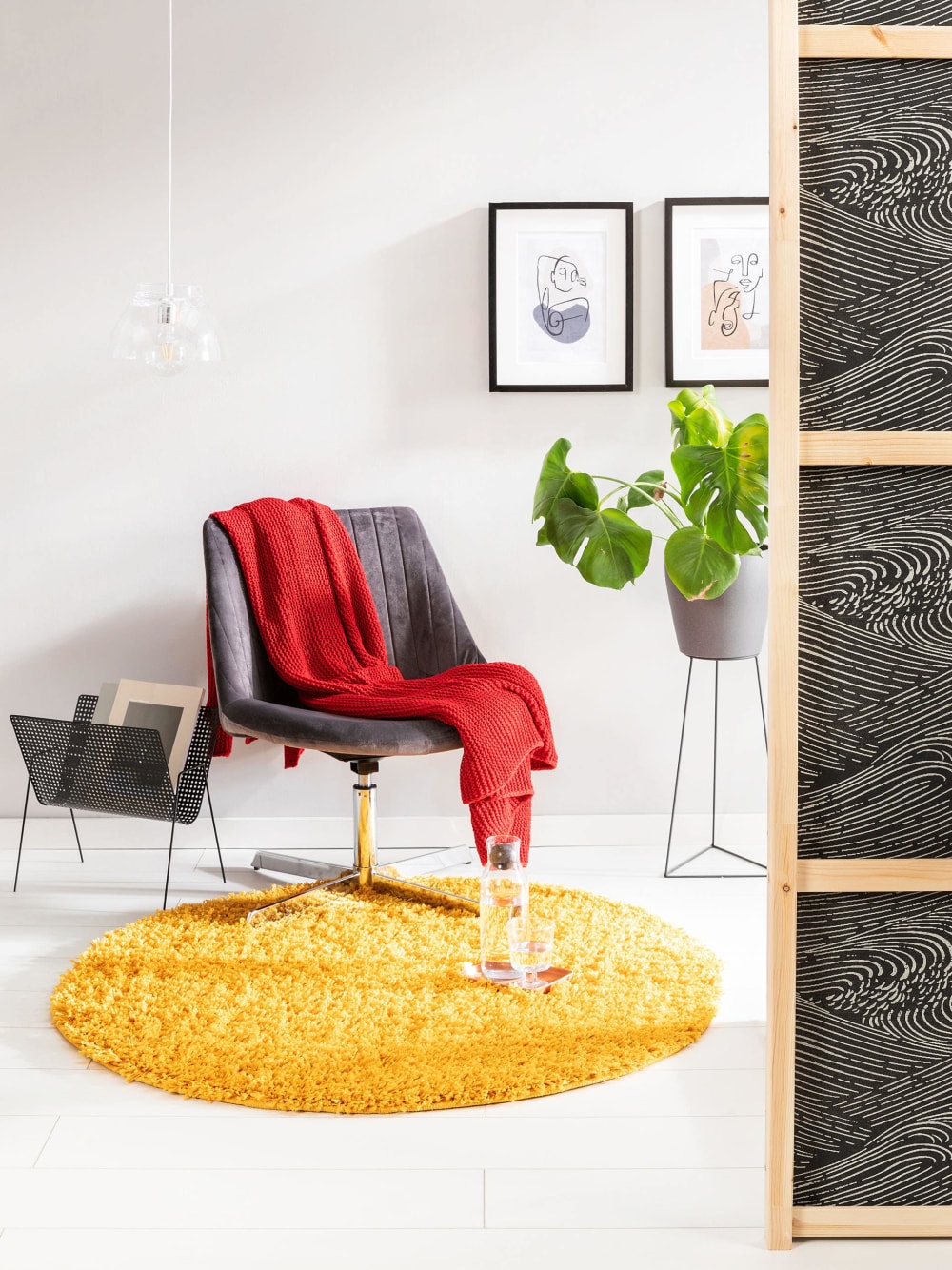 Tapis à poils longs jaune D 200 rond — vue 3