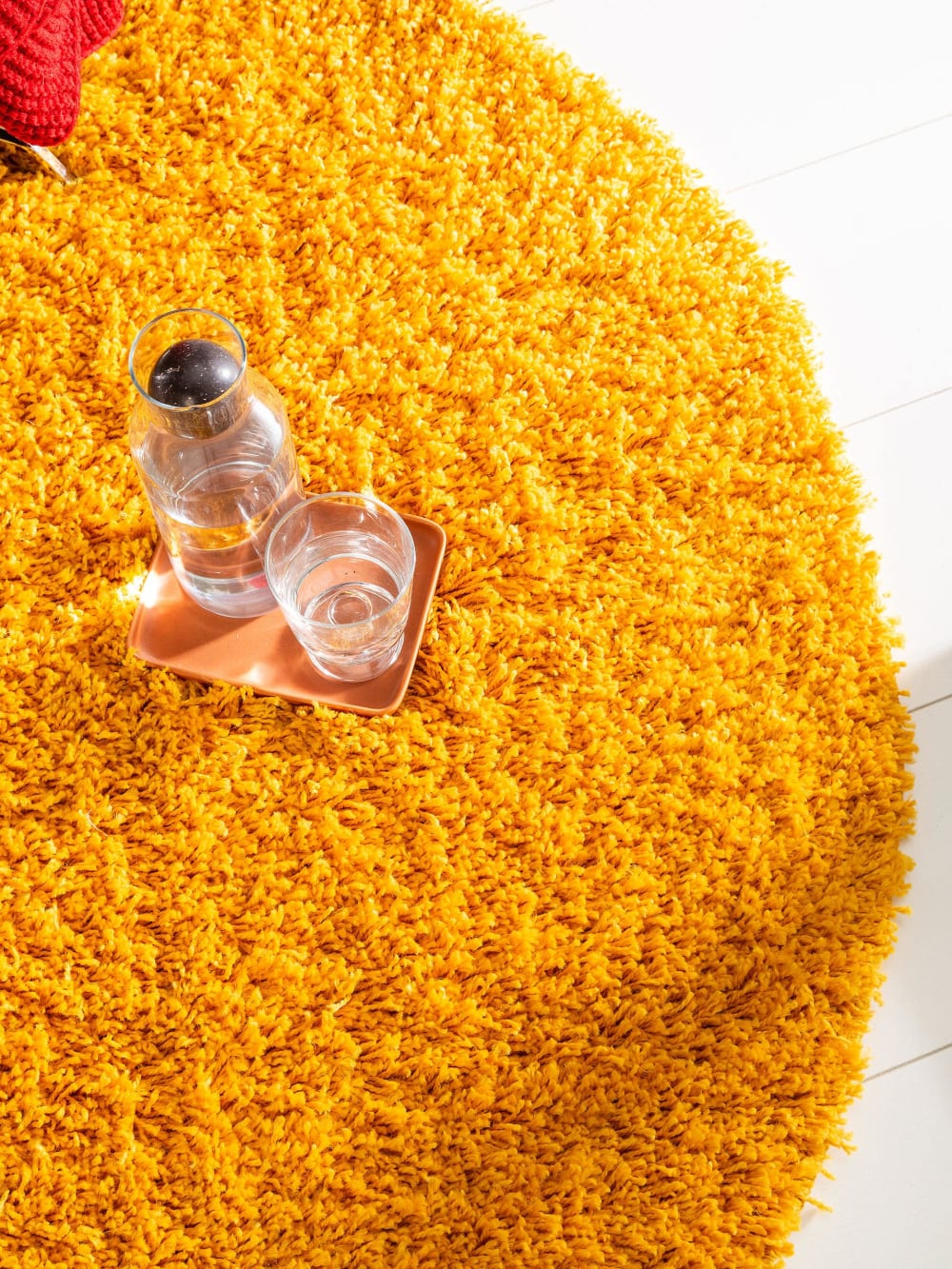 Tapis à poils longs jaune D 200 rond — vue 4