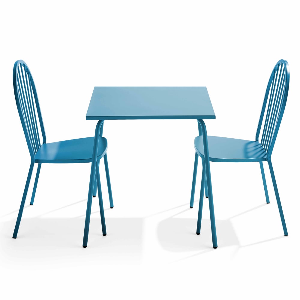 Ensemble table de jardin bistrot et 2 chaises en acier bleu pacific