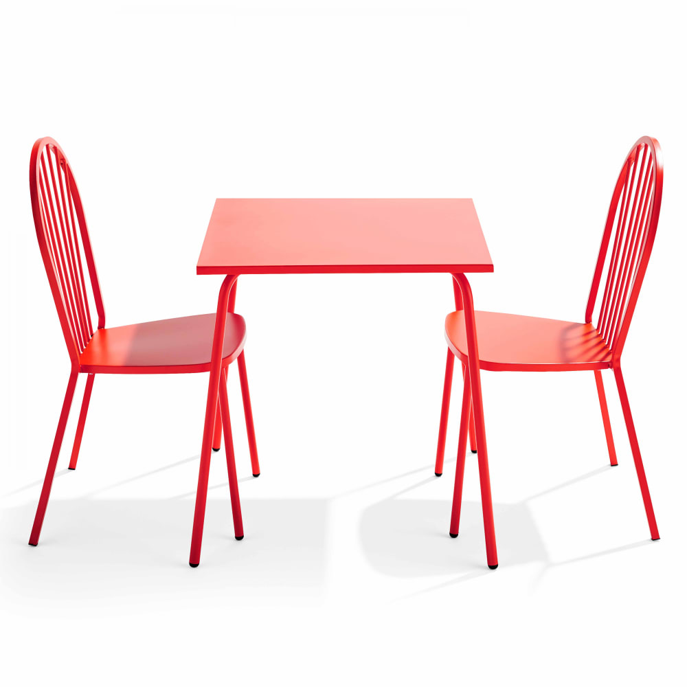 Ensemble table de jardin bistrot et 2 chaises en acier rouge