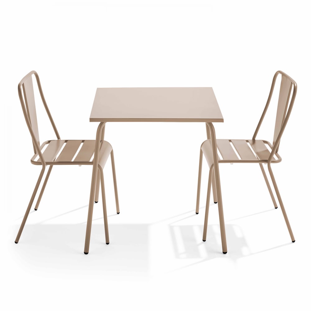 Ensemble table de jardin carrée et 2 chaises bistrot taupe