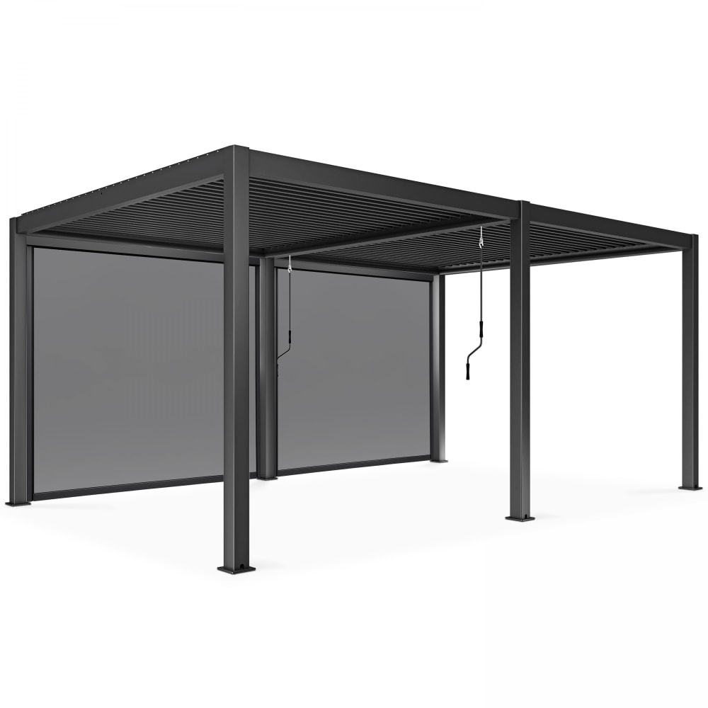 Pergola bioclimatique autoportée 3 x 6 m et 2 stores gris