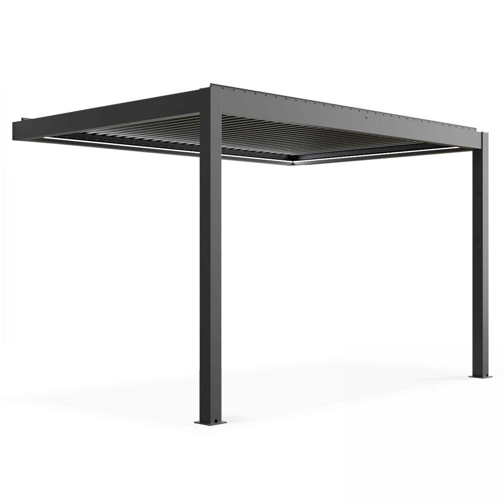 Pergola bioclimatique adossée et motorisée 3 x 4 x 2,5m gris