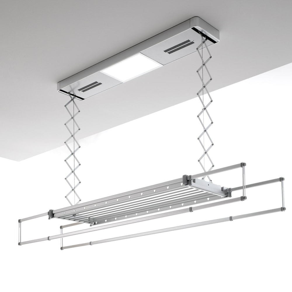 Stendino riscaldante con ventilazione calda da soffitto 122x53x25 - Modello Contemporaneo - Argentato - Alluminio