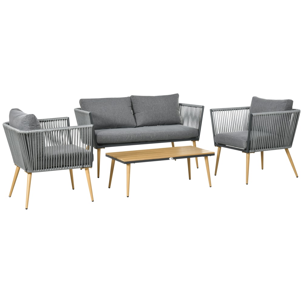 Salon de jardin 4 places 4 pièces design scandinave acier résine grise