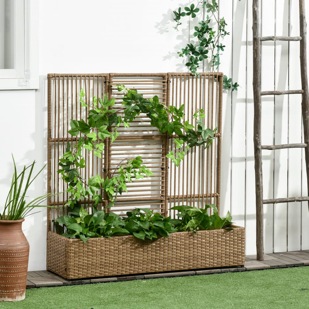 Jardinière avec treillis haut dim. 103l x 29l x 103h cm résine tressée - Maisons du Monde