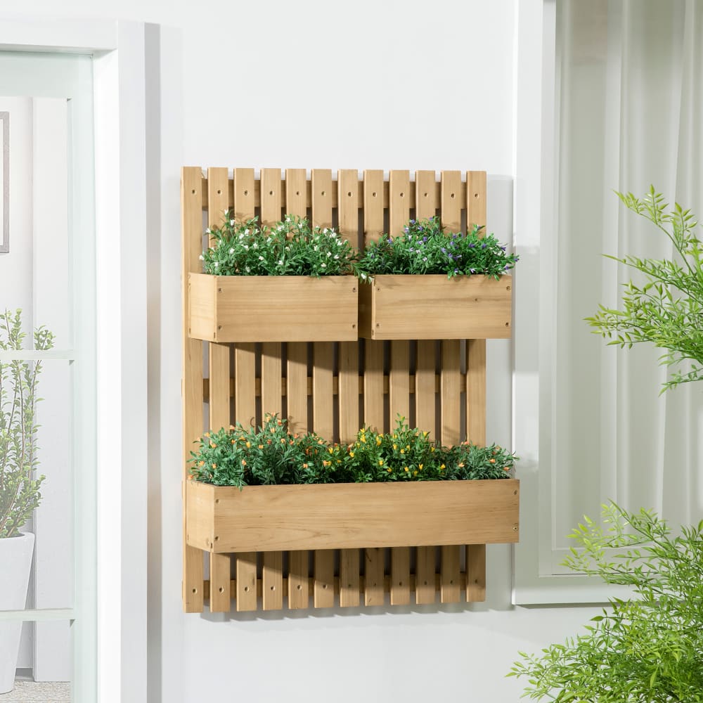 Outsunny Wandregal-Gitterbox 60L,16B,80H cm geöltes Tannenholz style landhaus Beige