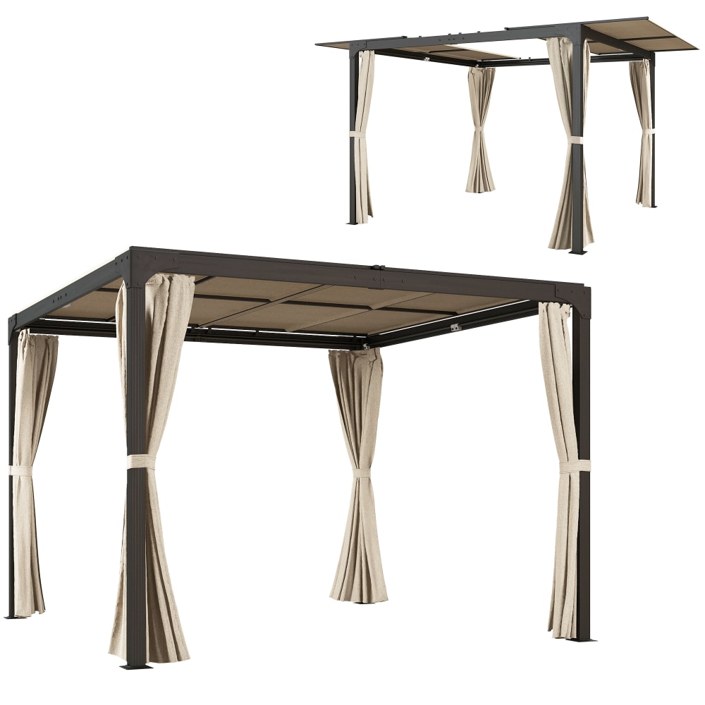 Pergola rétractable dim. 2,95L x 2,95l x 2,20H m double toit rideaux