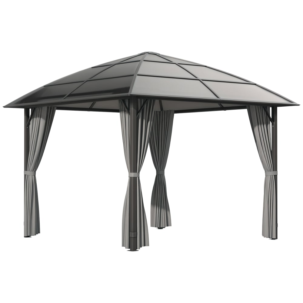 Pavillon de jardin rigide dim. 3,05L x 3,05l x 2,7H m 4 rideaux gris