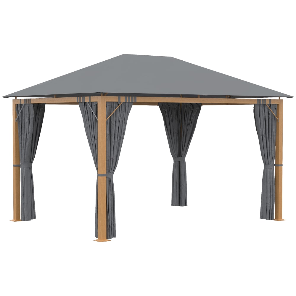 Pavillon de jardin dim. 3,97L x 2,97l x 2,8H m alu. aspect bois gris
